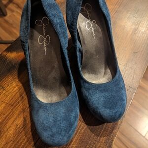Jessica Simpson navy leather wedge suede